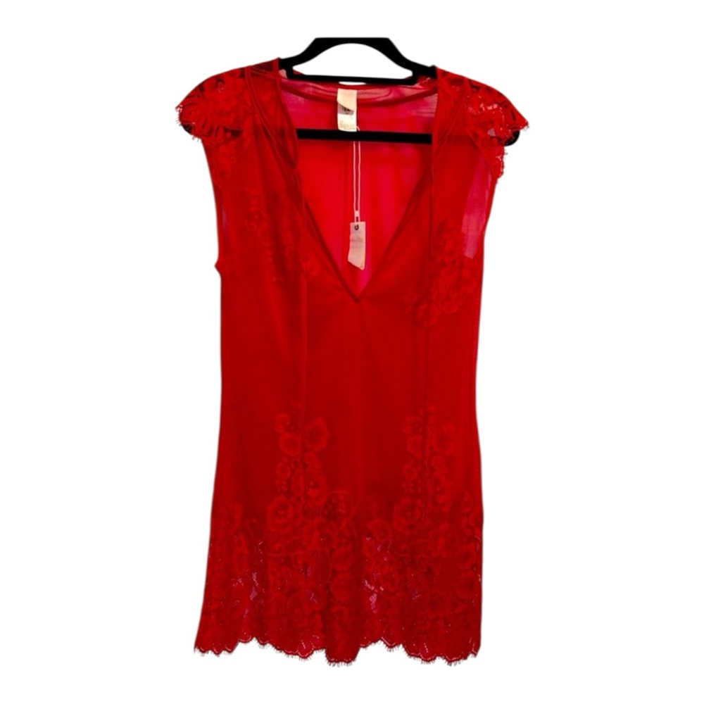 We Are HAH For Free People Red Sheer Swim Cover Or Nightie NEW!